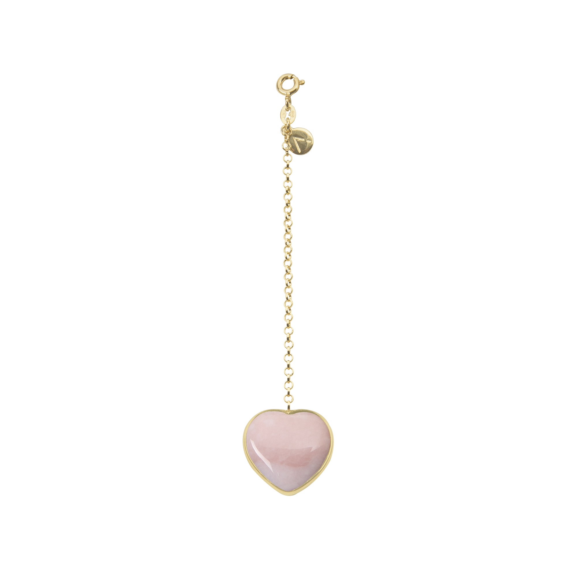 Heart pendant with mini chain, 9K yellow gold, pink Opal stone - Anyoli